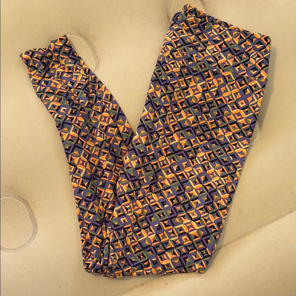LuLaRoe Geometric Patterned Leggings - Purple, Orange, Black